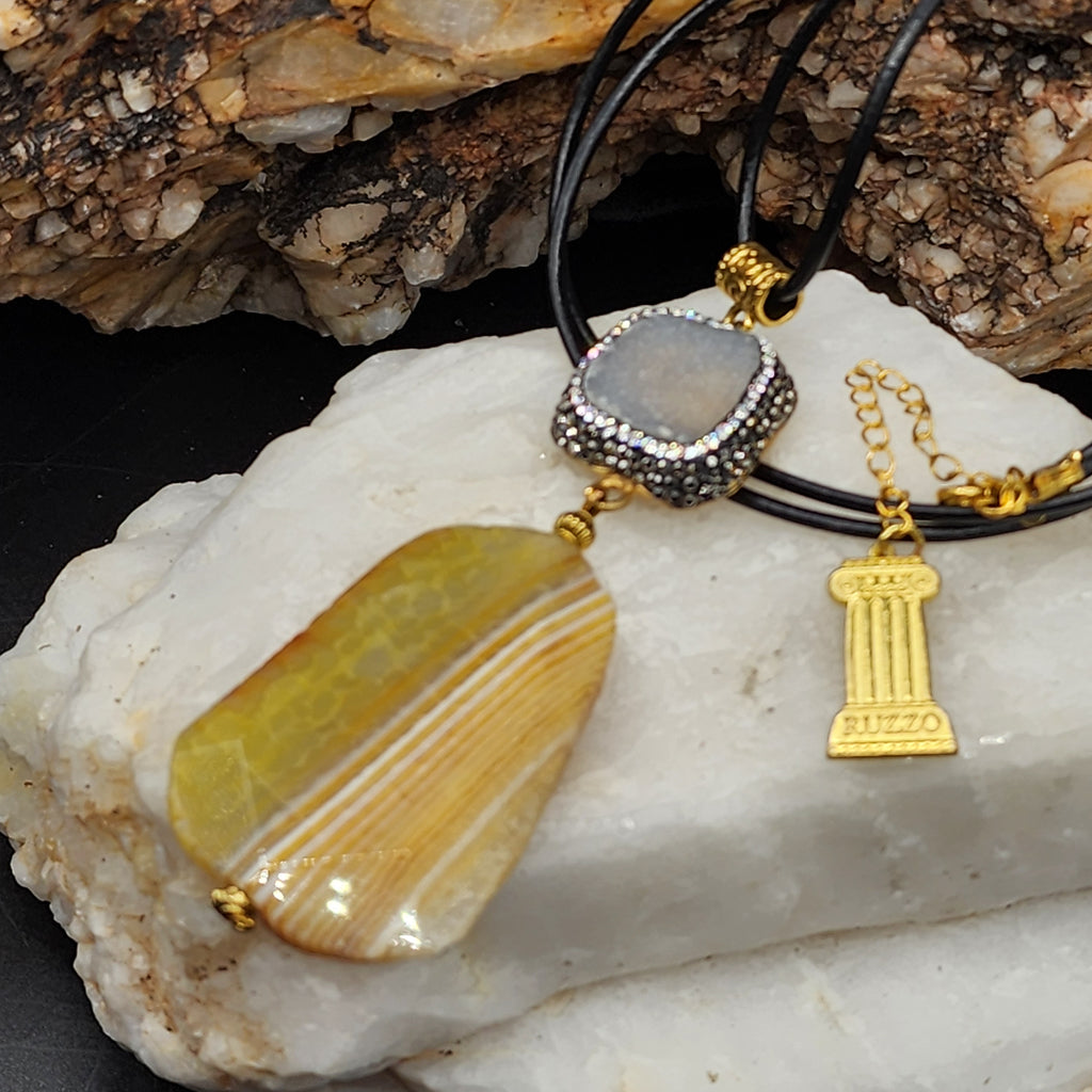 Rock Candy /  Artisan Boho Necklace Designer Jewelry Silver Pendant Natural Agate Stone Unique Long Necklace Jewelry Gift For Lady