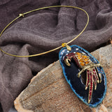 INDIGO / Artisan Boho Necklace Designer Gold Jewelry Bird Pendant Natural Blue Agate Stone Unique Necklace Gift For Women