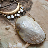 MER QUEEN / Designer Jewelry Large Ocean Big Shell Gold Necklace Mother Of Pearl Necklace Baroque Pearl Gift For Mernade