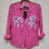 WHAT LOVE DO / Designer Top Funky Hot Pink Top Love Patchwork Upcycled Designer Lace Top  Bohemian Shabby Chic Blouse