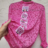 WHAT LOVE DO / Designer Top Funky Hot Pink Top Love Patchwork Upcycled Designer Lace Top  Bohemian Shabby Chic Blouse