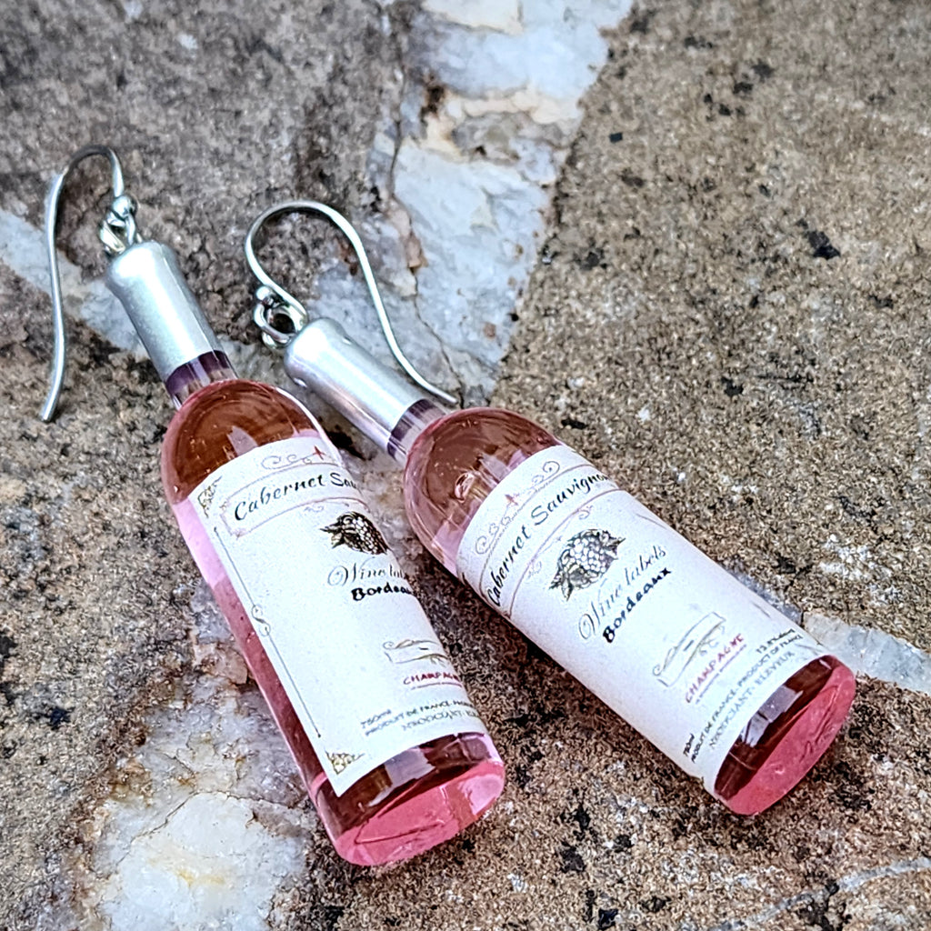 Rose All Day / Best Holiday Gift Bottle of Fine Rose Wine Hypoallergenic Designer Earrings Limited Holidays Offer