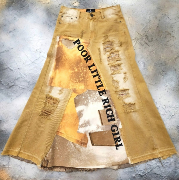 POOR LITTLE RICH GIRL / Designer Maxi Skirt Upcycled Couture Artisan Patchwork Handcrafted Sustainable Eco-Friendly