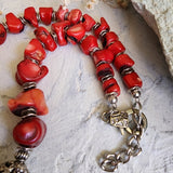 Bali Beach Fest / Designer Jewelry Genuine Red Coral Necklace Silver Necklace Chrysocolla Natural Stones Necklace Gift for Momen