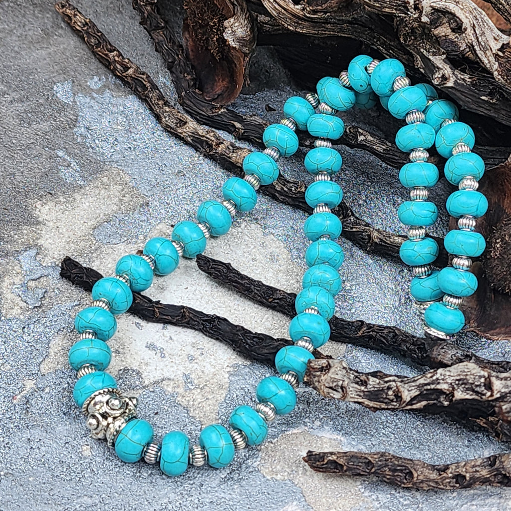 Bohemian Lover / Large Surf Choker Natural Blue Stone Unique Beaded Necklace for Men