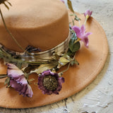 GIGI HAT / Shabby Chic Flower Designer Hat Monogram Canotier Hat Flannel Band Bow Middle Era European Style Hat