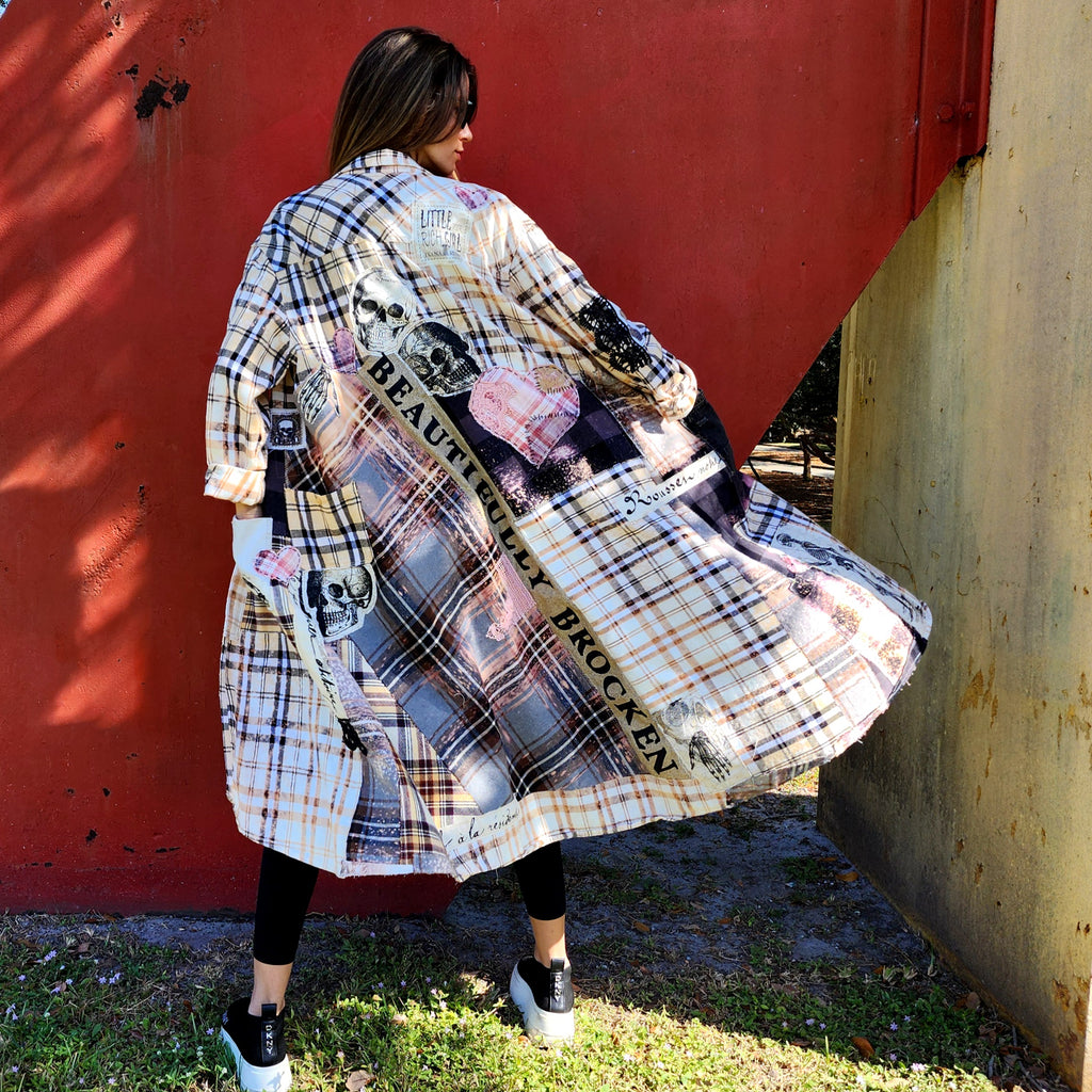 Beautifully Brocken / Designer Kimono Duster Upcycled Couture Vintage Denim Flannel Concept Boro Visvim Patchwork Sustainable Artisan