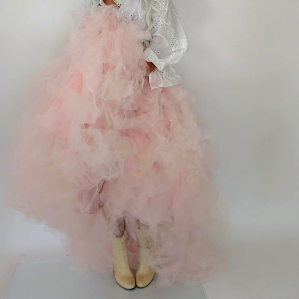 Mary Shelley Phantom / Designer Rose Tulle Skirt Large Volume high/low Romantic Victorian Boho Maxi