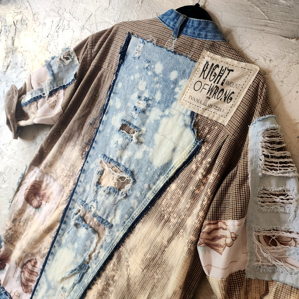 TIME IS MONEY/ Designer Kimono Duster Upcycled Couture Vintage Denim Flannel Concept Boro Visvim Patchwork Sustainable Artisan