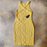 Lemon Love / Designer Slow Knitted Hand Crochet Yellow Dress Luxury Resort Wear Unique Authentic Design