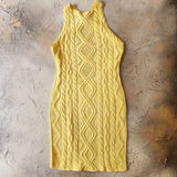 Lemon Love / Designer Slow Knitted Hand Crochet Yellow Dress Luxury Resort Wear Unique Authentic Design