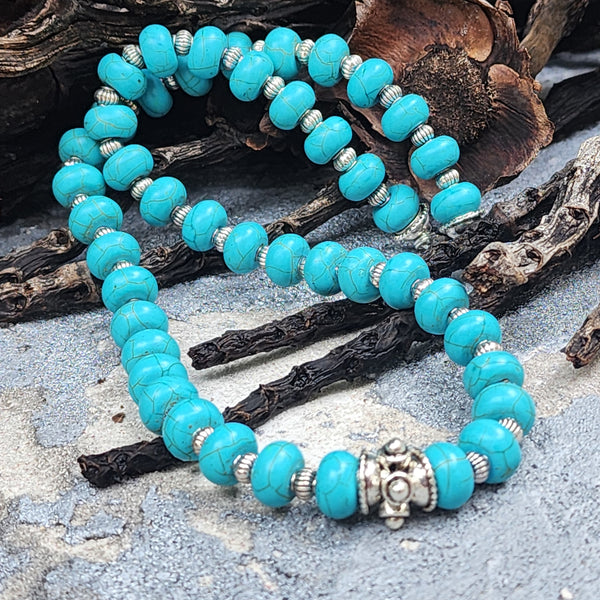 Bohemian Lover / Large Surf Choker Natural Blue Stone Unique Beaded Necklace for Men