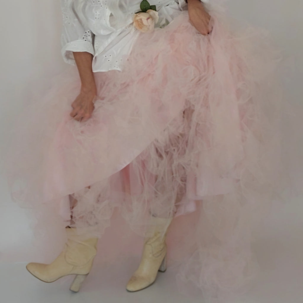 Mary Shelley Phantom / Designer Rose Tulle Skirt Large Volume high/low Romantic Victorian Boho Maxi