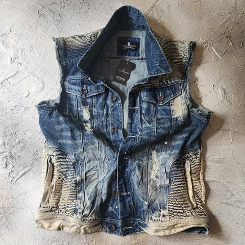 NEW STUFF / Designer Techwear Upcycled Raw Denim Vest Denim Vest Man size M Long Hippie Man Vest Concept Boro Visvim Patchwork