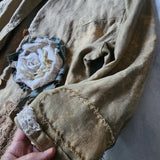 Artisan Approach / Designer Blazer Unique Concept Wear Large 3D White Rose Linen Avangard Fashion Shabby Chic Jacket