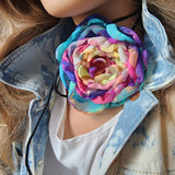 Rainbow Rose / Boho Rose Choker Flower Tie Brooch Clip Jabot Magnolia Apple Blossom Upcycled Concept Store