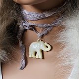 Vintage Chic / Designer Necklace Shabby Chic Vintage Large Elephant Pendant Bow tie Handcrafted Boho Necklace