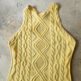 Lemon Love / Designer Slow Knitted Hand Crochet Yellow Dress Luxury Resort Wear Unique Authentic Design