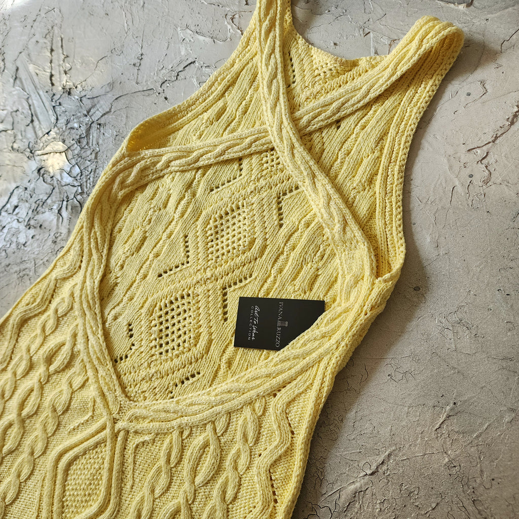 Lemon Love / Designer Slow Knitted Hand Crochet Yellow Dress Luxury Resort Wear Unique Authentic Design