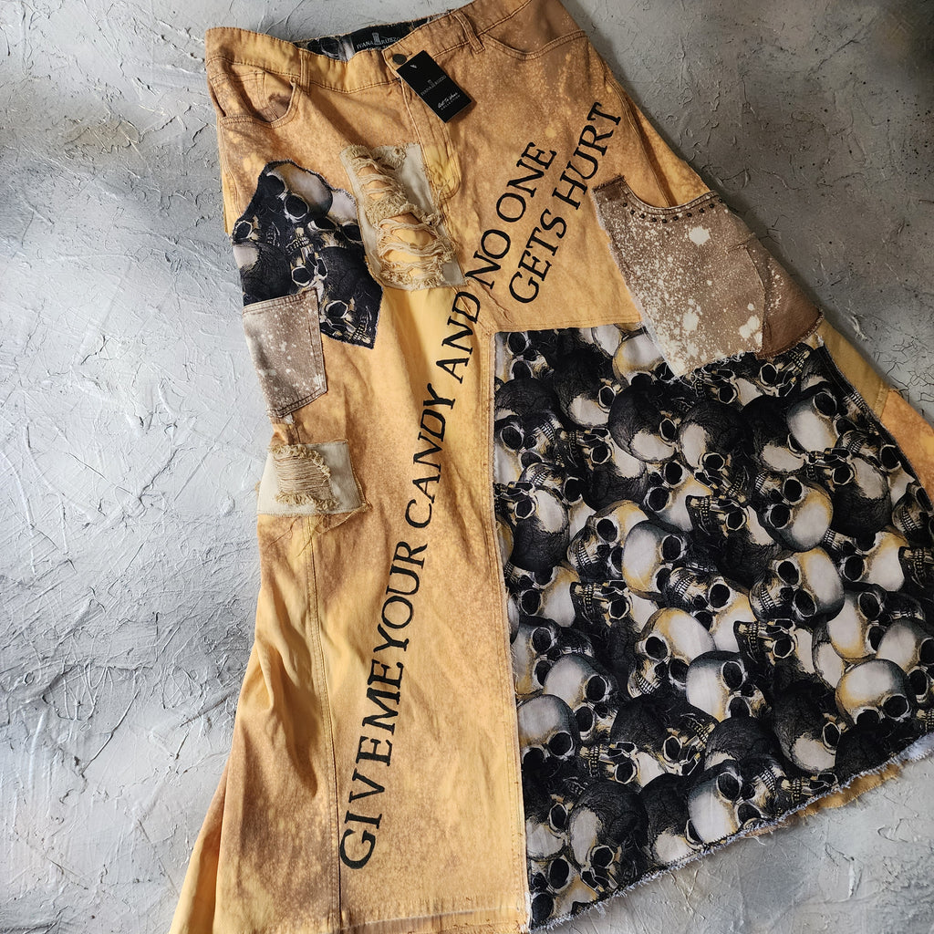 Give Me Your Candy And No One Get Hurt  / Upcycled Couture Maxi Skirt Artisan Patchwork Shabby Technique Boro Visvim Sustainable