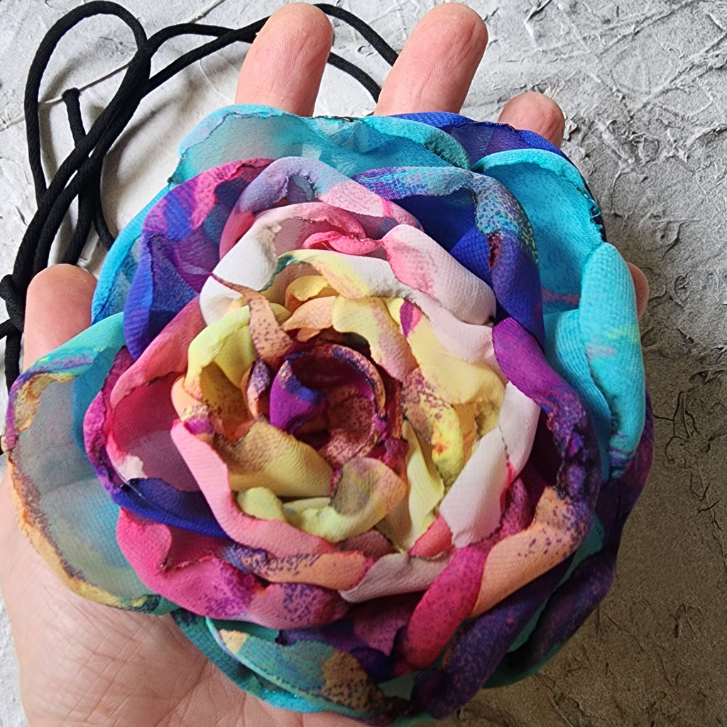 Rainbow Rose / Boho Rose Choker Flower Tie Brooch Clip Jabot Magnolia Apple Blossom Upcycled Concept Store