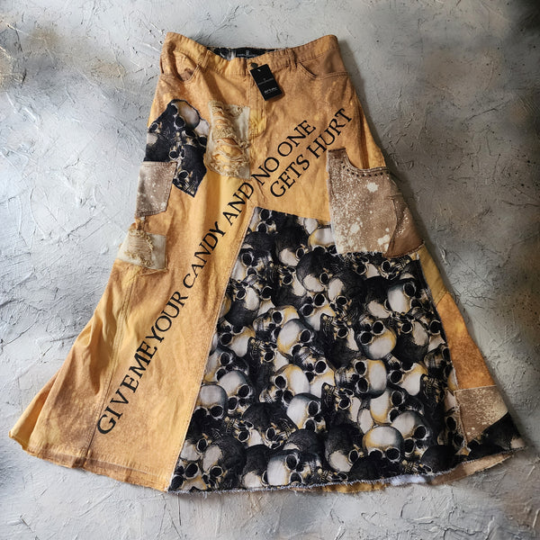 Give Me Your Candy And No One Get Hurt  / Upcycled Couture Maxi Skirt Artisan Patchwork Shabby Technique Boro Visvim Sustainable