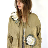 Artisan Approach / Designer Blazer Unique Concept Wear Large 3D White Rose Linen Avangard Fashion Shabby Chic Jacket