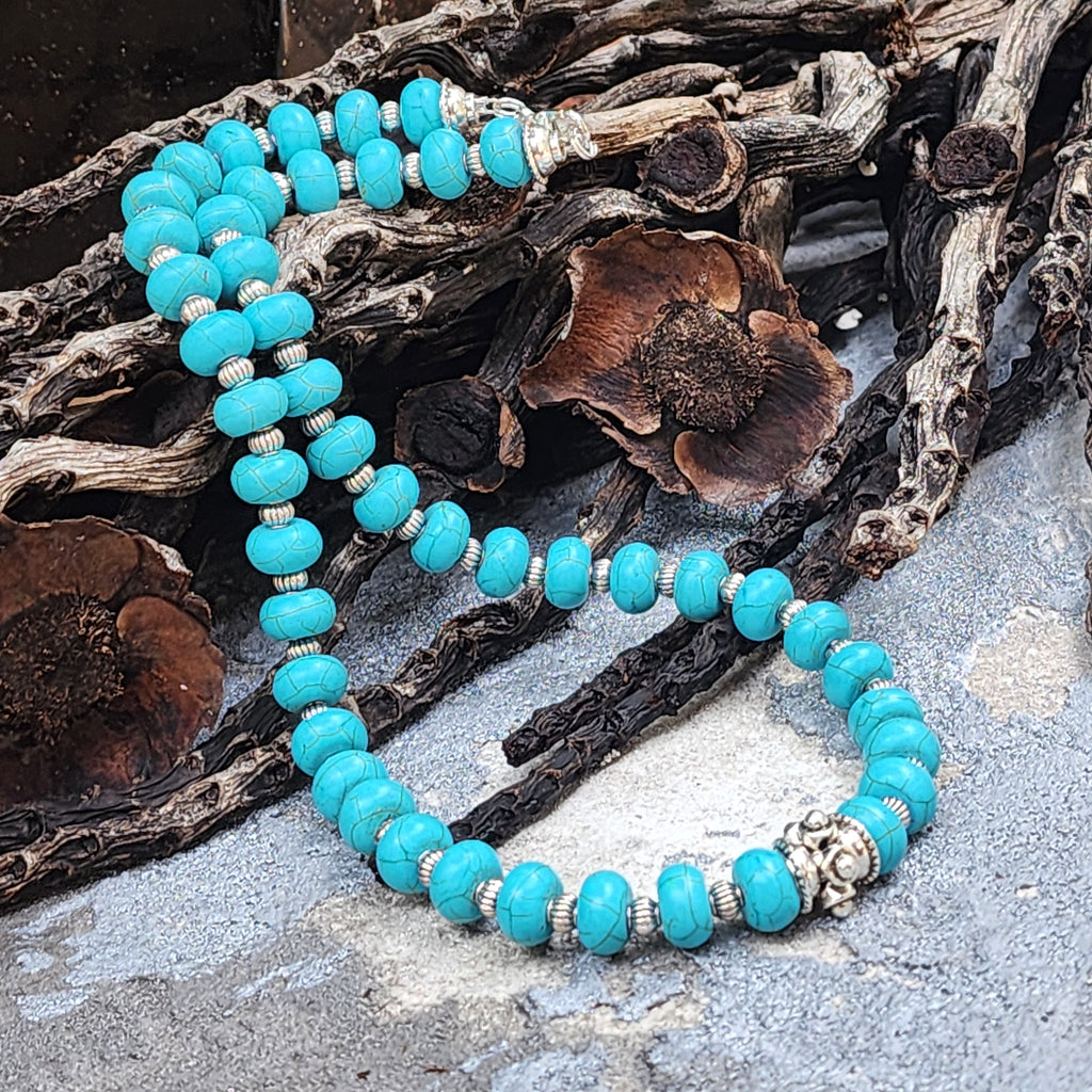 Bohemian Lover / Large Surf Choker Natural Blue Stone Unique Beaded Necklace for Men