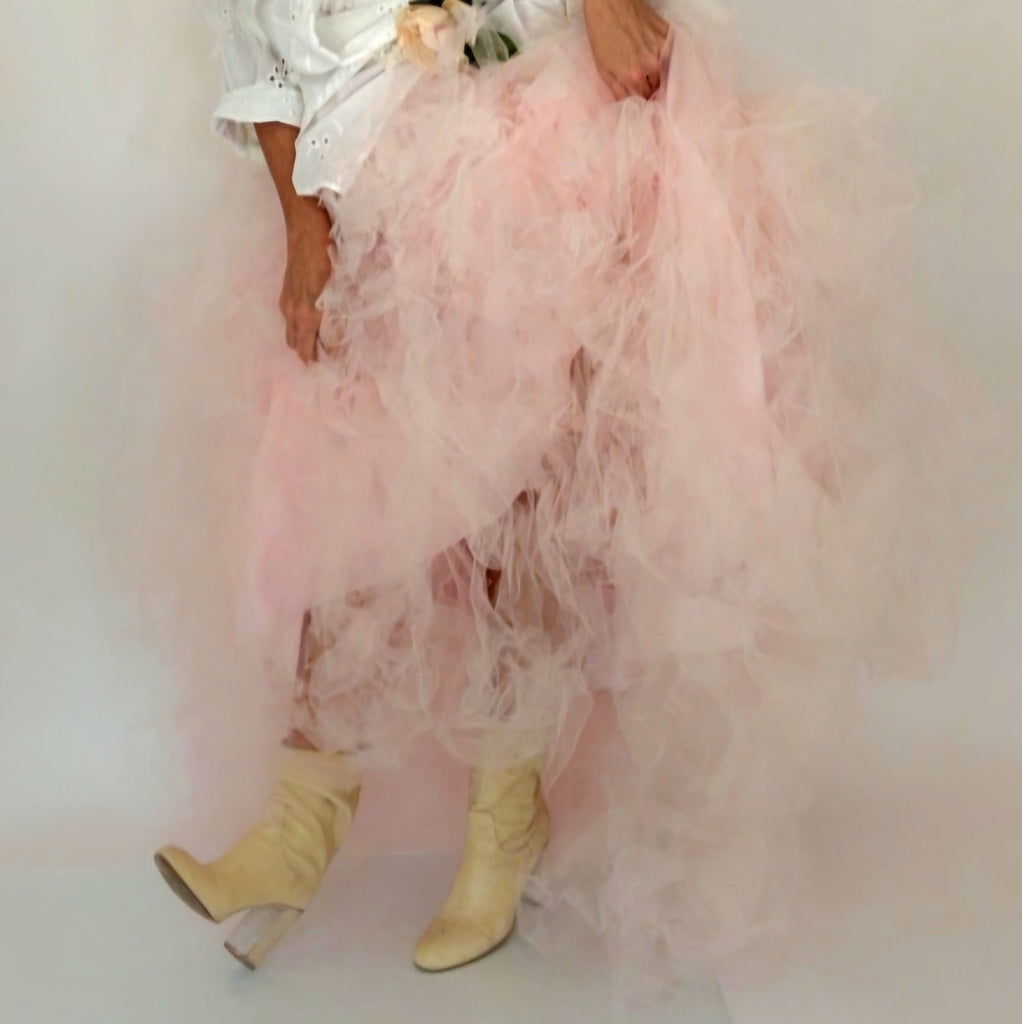 Mary Shelley Phantom / Designer Rose Tulle Skirt Large Volume high/low Romantic Victorian Boho Maxi