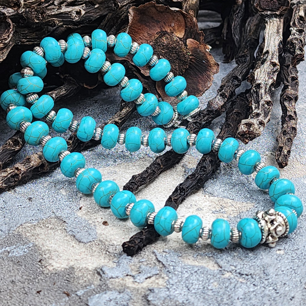 Bohemian Lover / Large Surf Choker Natural Blue Stone Unique Beaded Necklace for Men