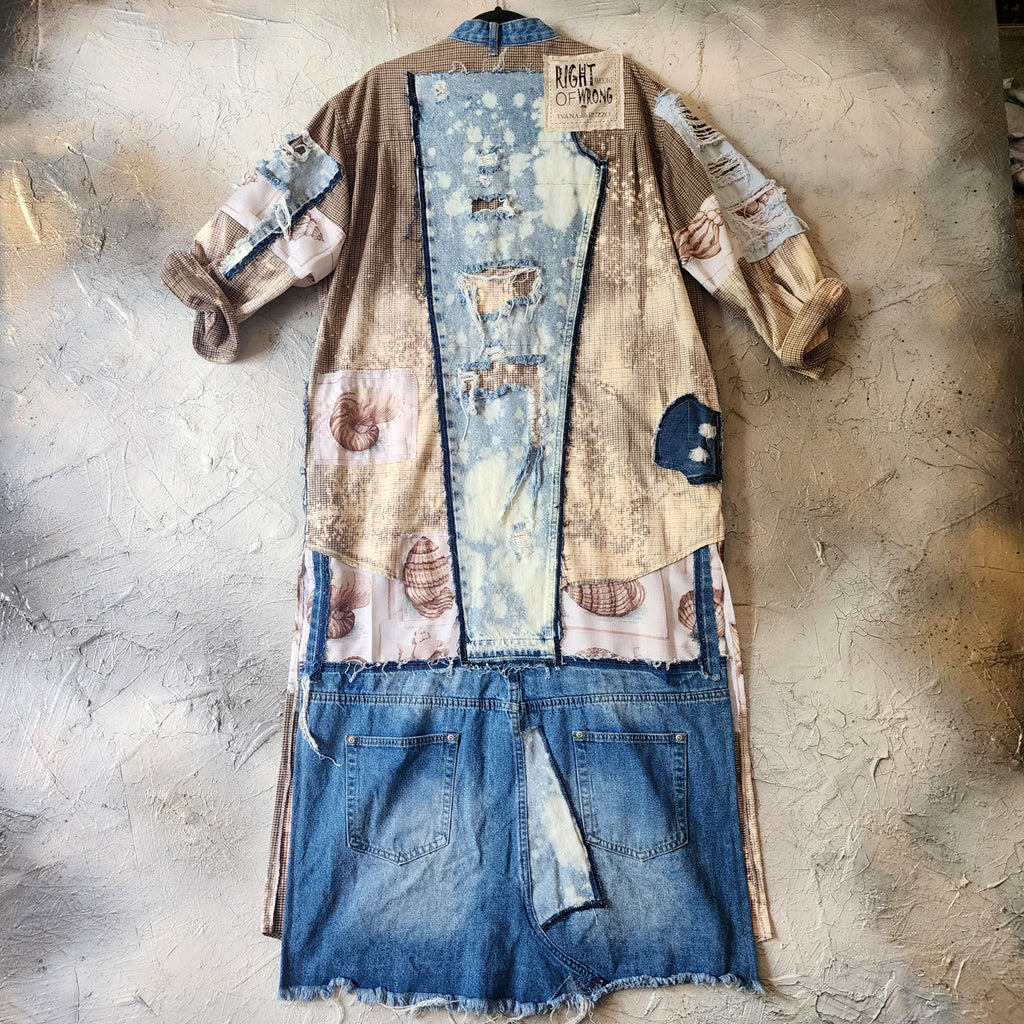 TIME IS MONEY/ Designer Kimono Duster Upcycled Couture Vintage Denim Flannel Concept Boro Visvim Patchwork Sustainable Artisan